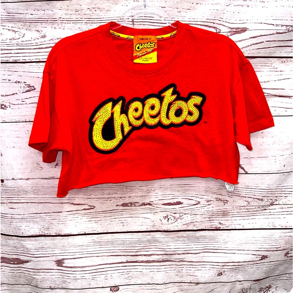 Forever 21 Cheetos Flamin Hot Cropped Top T Shirt Womens Red Orange Size Small